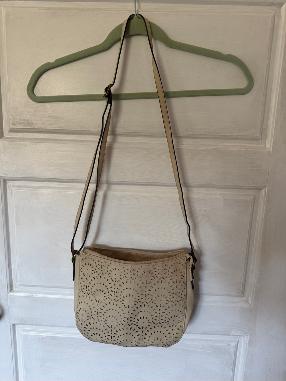 Bueno Cream Laser-Cut Crossbody with Adjustable Strap